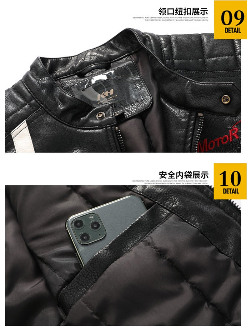 Giacca in pelle da uomo con colori abbinati Giacca in pelle PU per motociclista | KH-168