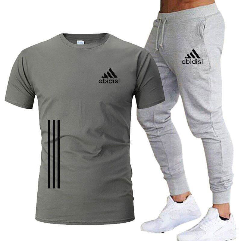Men's Leisure Sports Running 2 Pieces Set Loose Large T-shirt & Trouser Half Sleeves Shirts Trousers Pants