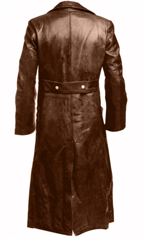 Men's Winter Long Coat Leather Double-Breasted German Military Jacket | 1217-FY8