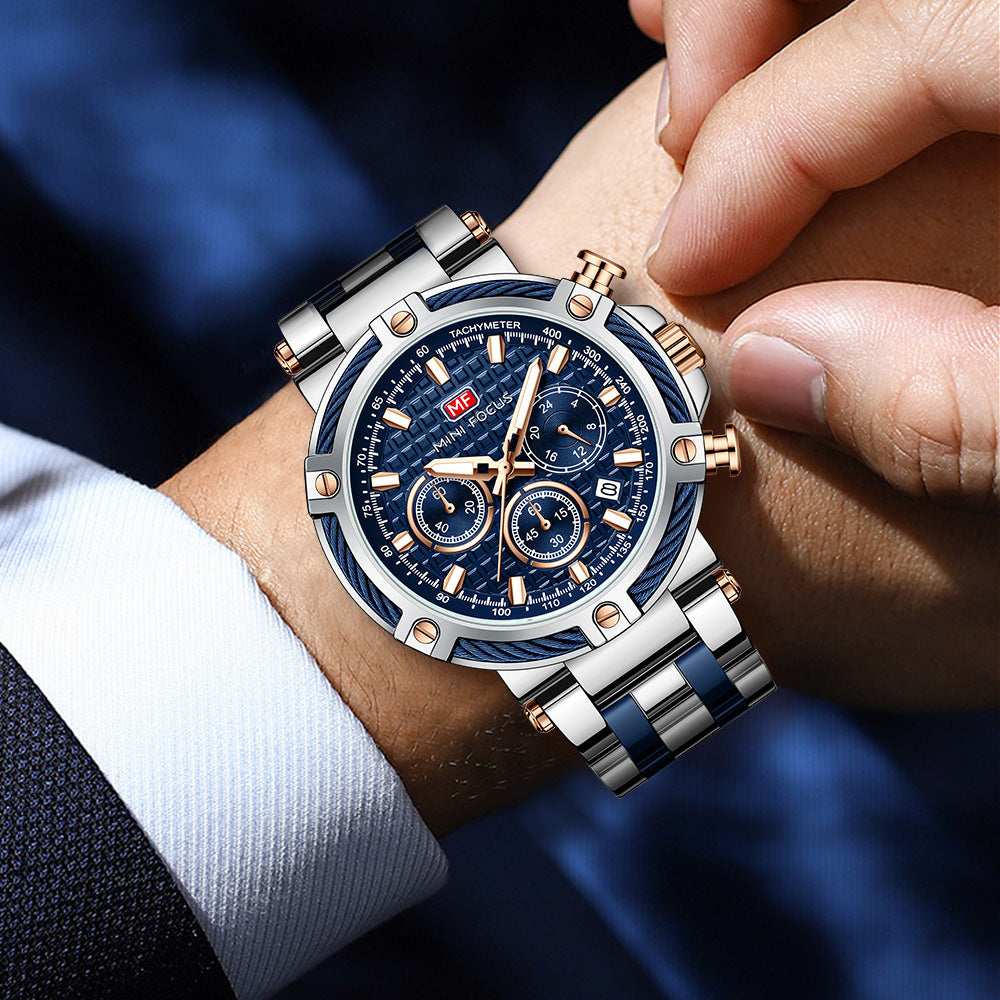 Montre analogique à quartz en acier inoxydable pour homme Mini Focus Chronograph Luminous Watch | MF047