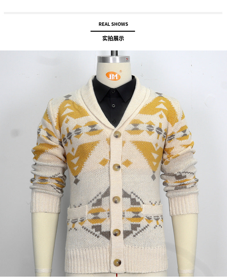 Men Wind Jacquard Knitted Jumper Long-Sleeved Outerwear Jacket Top | SY0052