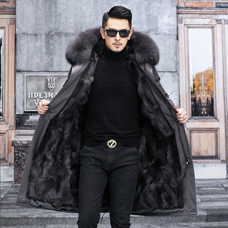 Giacca parka calda con cappuccio in vera pelliccia di volpe di prima qualità e fodera in vera pelliccia di visone | 209