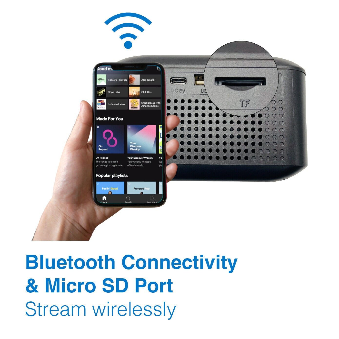 Sveglia con schermo grande e ricarica wireless da 15 W, altoparlante portatile Bluetooth | 2023