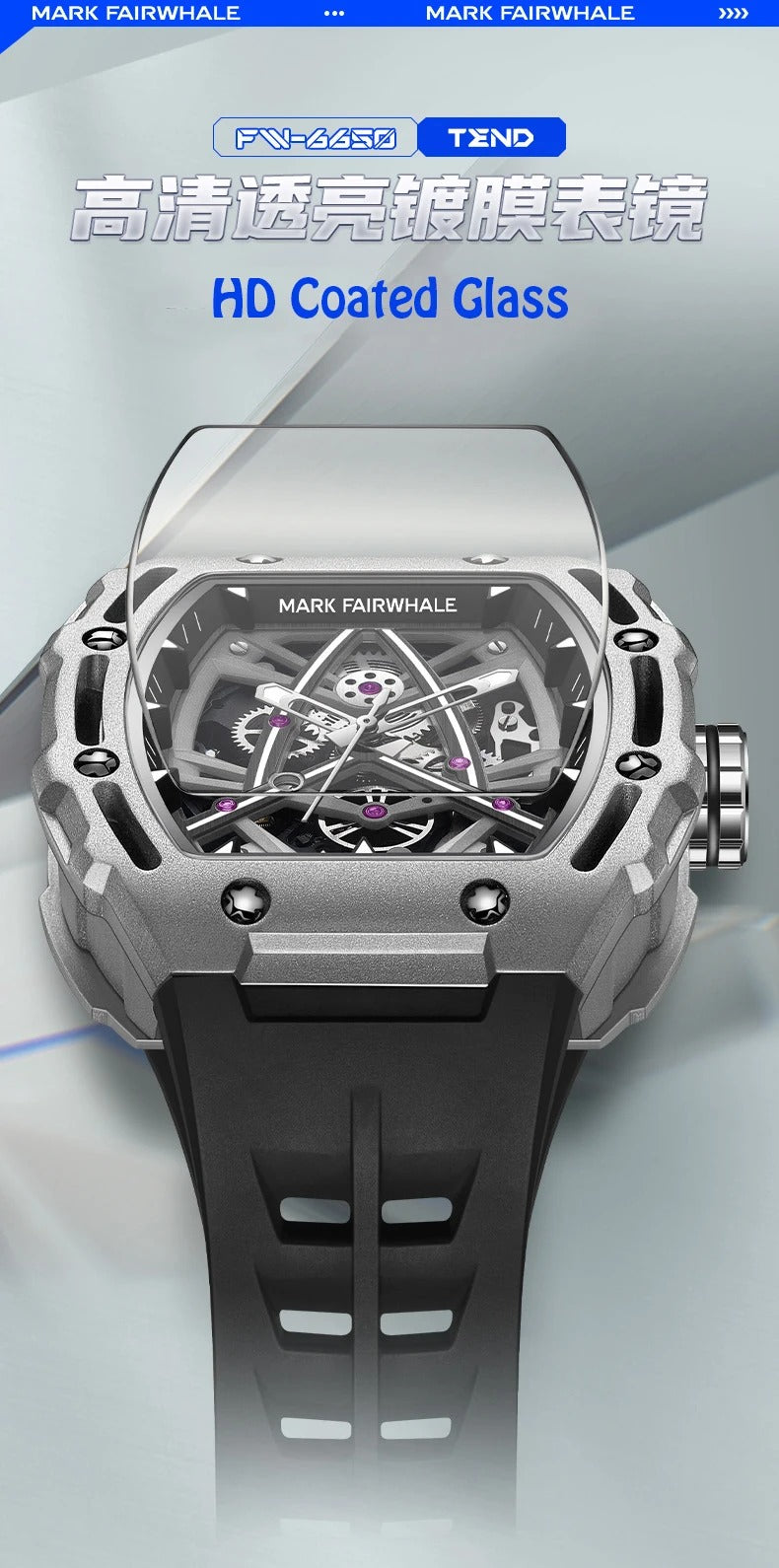 Montre-bracelet mécanique de luxe pour homme, montre automatique étanche en verre saphir | 6650