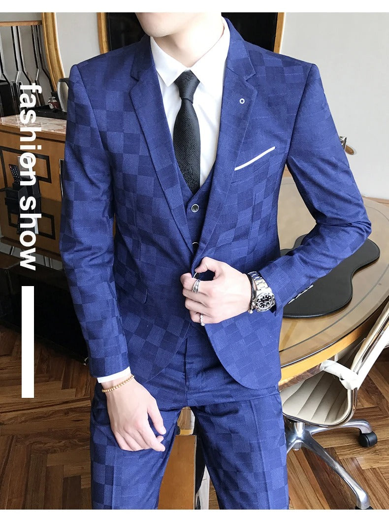 Completo da uomo 3 pezzi giacca+gilet+pantaloni moda formale sposo matrimonio festa abito smoking