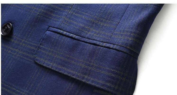 Completo da uomo a quadri 3 pezzi slim fit doppiopetto giacca gilet pantaloni | 6027