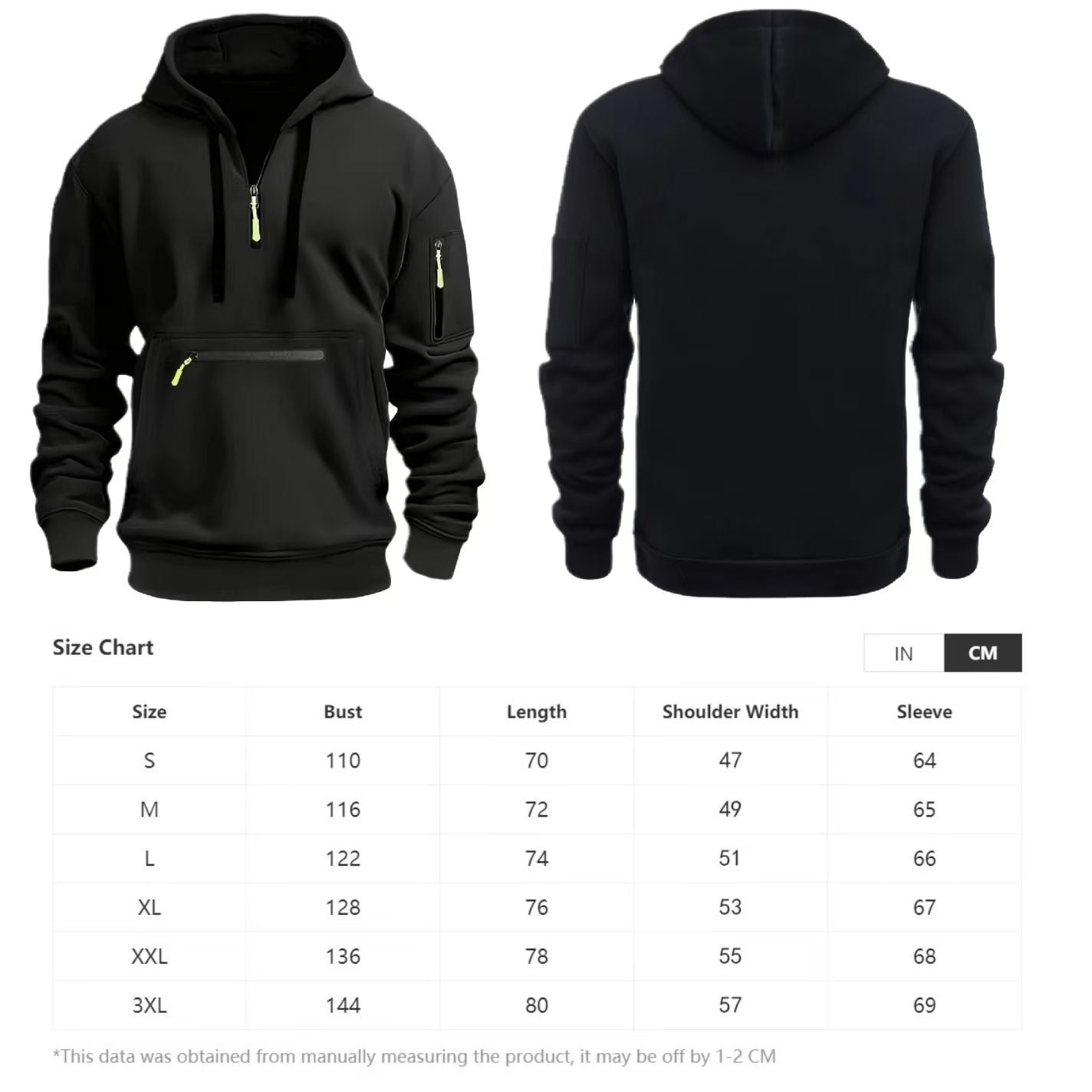 Men’s Pullover Hoodie Solid Pattern Zippered Lined Collar Loose Fit Casual Sportswear | TZ-28