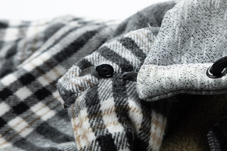 Giacca invernale da uomo di alta qualità, in lana a quadri, pesante, taglie forti, con cappuccio, a quadri, oversize | 88027