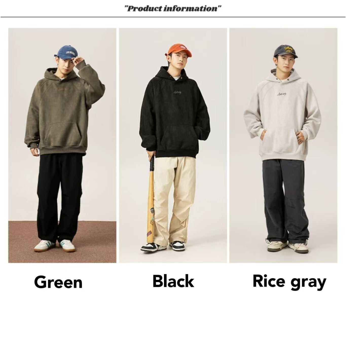 Unisex Heavy Suede Hooded Sweatshirt Retro American Style for Autumn & Winter Loose Fit Hoodie | L3848