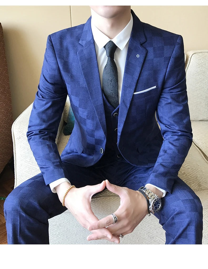 Completo da uomo 3 pezzi giacca+gilet+pantaloni moda formale sposo matrimonio festa abito smoking