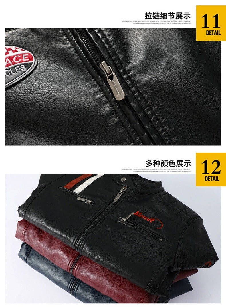 Giacca in pelle da uomo con colori abbinati Giacca in pelle PU per motociclista | KH-168