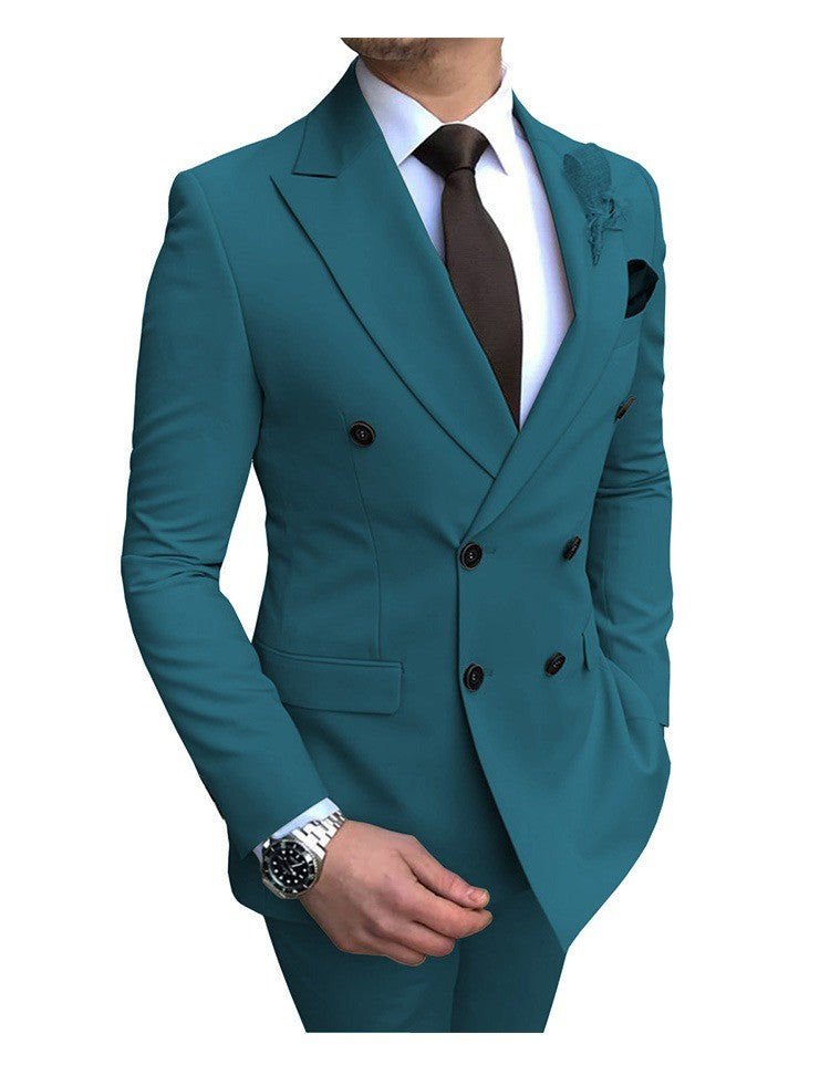 Men's 2 Pieces Suit Double Breasted Notch Lapel Flat Smart Fit Casual Tuxedos Wedding & Events Suits(Blazer+ Pants) | 9/7