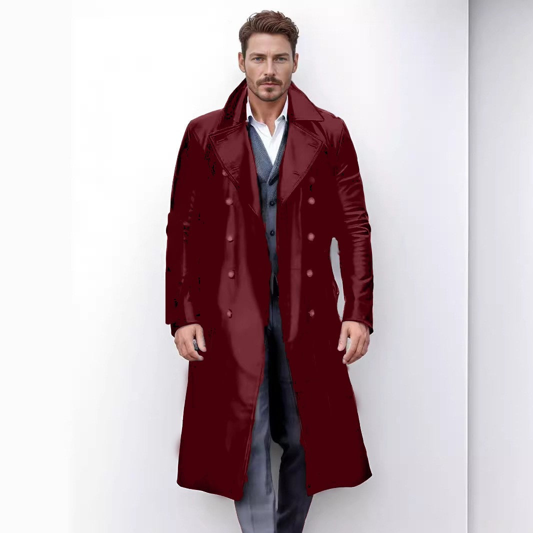 Men's Winter Long Coat Leather Double-Breasted German Military Jacket | 1217-FY8