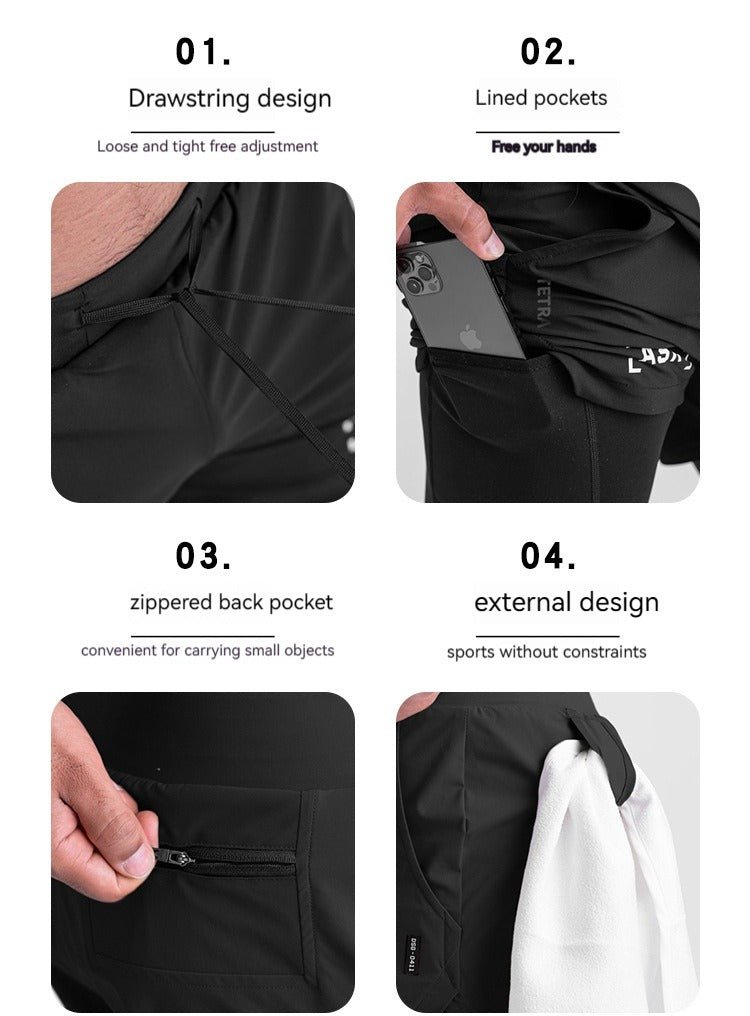 New Double Deck Running Shorts Fitness Workout Bermuda Quick Dry Short Pants Bottoms | K-55