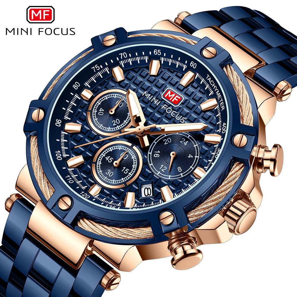 Montre analogique à quartz en acier inoxydable pour homme Mini Focus Chronograph Luminous Watch | MF047