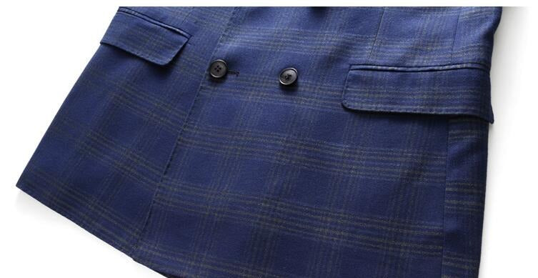 Completo da uomo a quadri 3 pezzi slim fit doppiopetto giacca gilet pantaloni | 6027