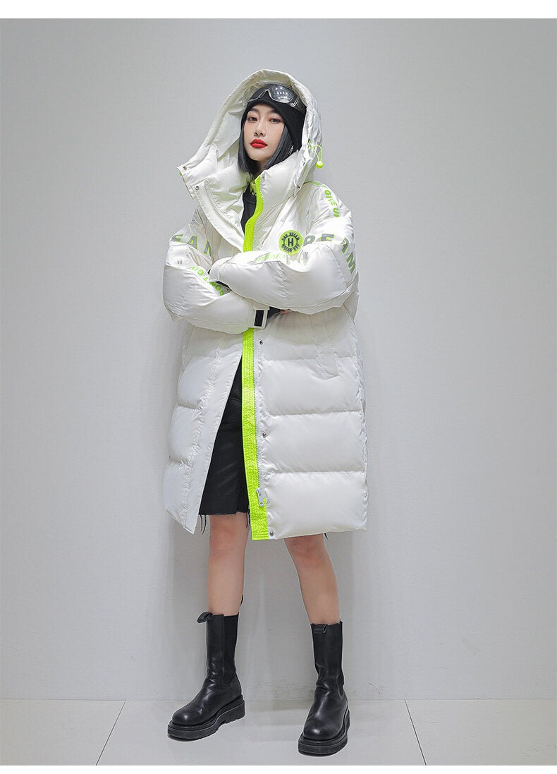 Unisex Inverno Piumino d'anatra Più giacche spesse Cerniera Cappuccio Imbottito Lungo Cappotto