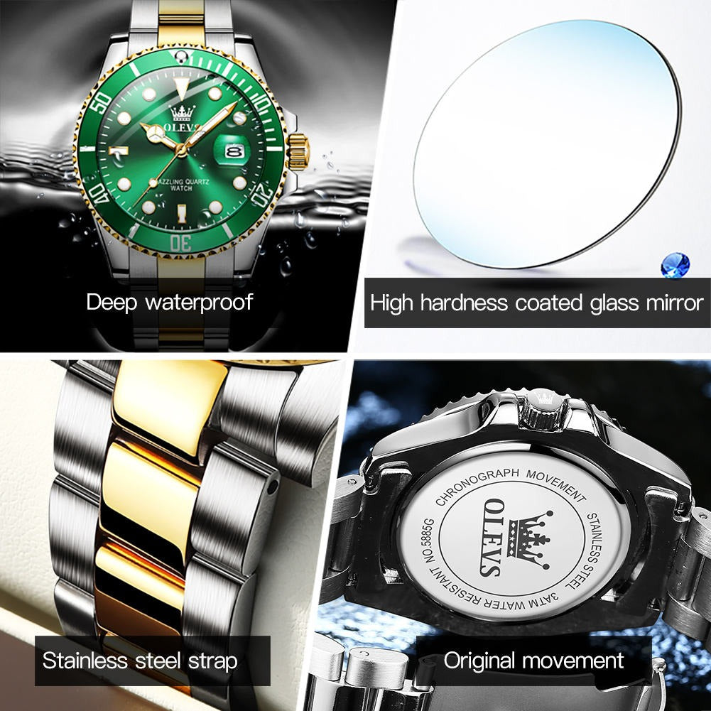 Men's Premium Stainless Steel Band Quartz Watch with Calendar Fashion Wristwatch | OLEVS5885