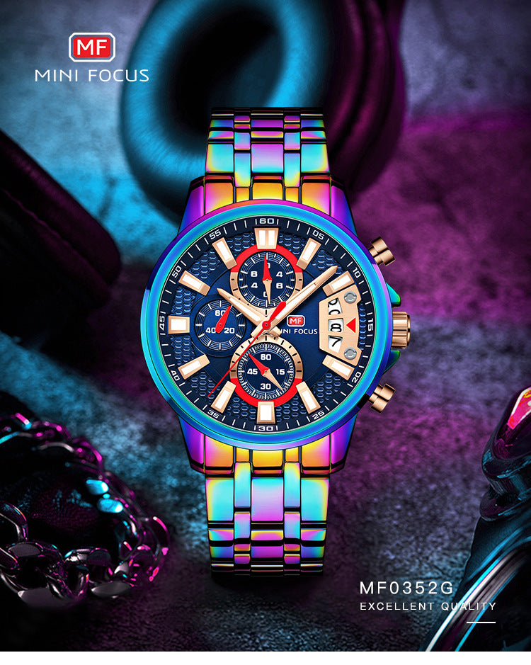 Orologi da uomo in acciaio inossidabile Orologio cronografo Orologio da polso al quarzo luminoso di lusso | MF0352G