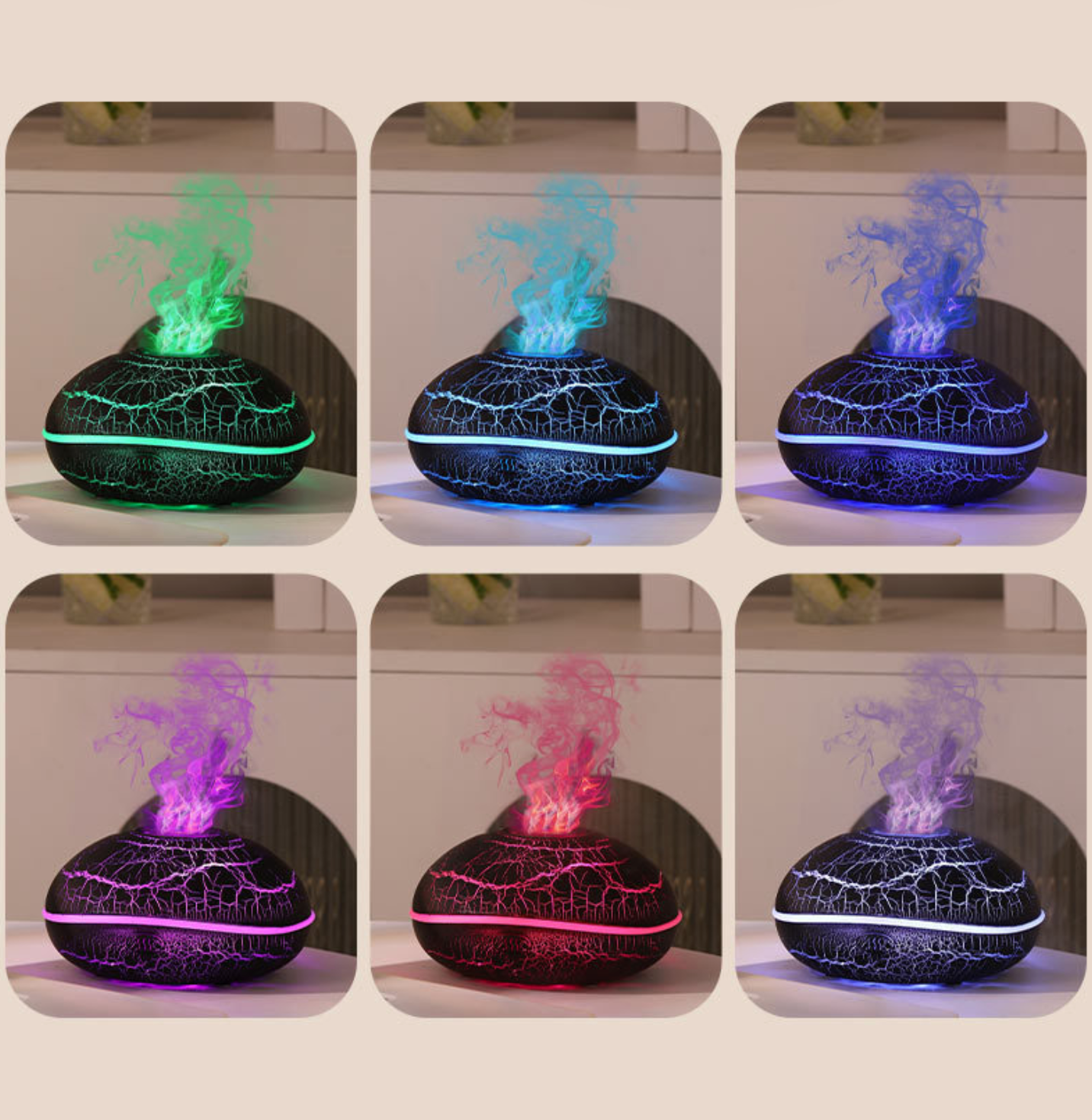 Realistic Flame Effect Aromatherapy Diffuser – 7-Color LED Humidifier USB Powered for Home, Office & Bedroom | SD13