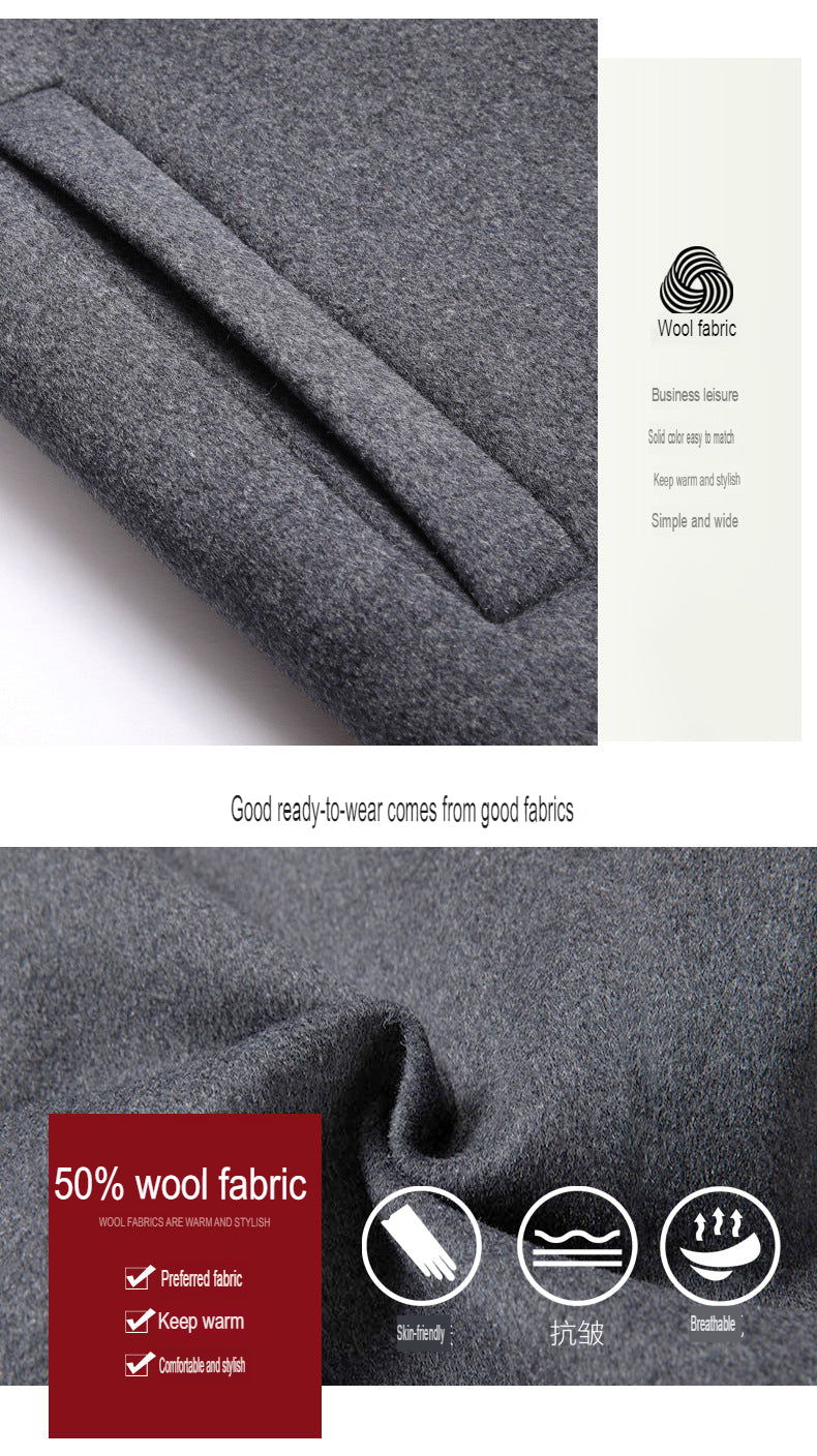 Trench antivento da uomo, lungo, softshell, con cappuccio, tasche laterali, cappotto caldo doppiopetto | HHN14-1