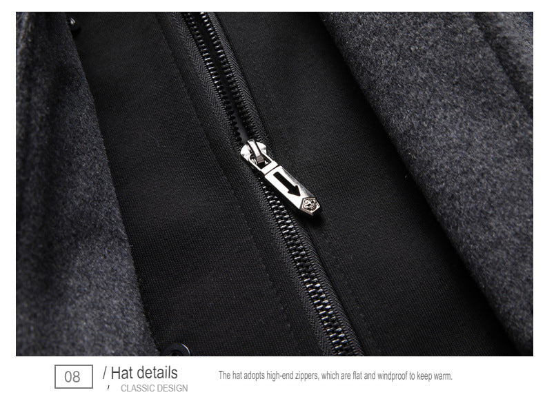 Trench antivento da uomo, lungo, softshell, con cappuccio, tasche laterali, cappotto caldo doppiopetto | HHN14-1