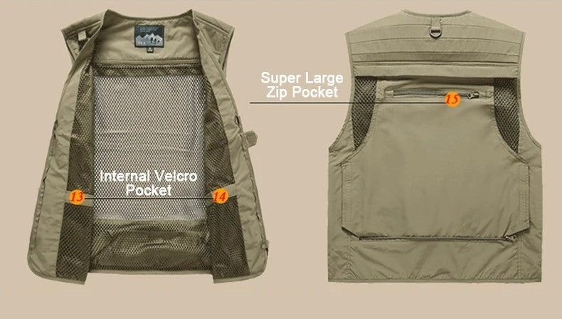 Gilet cargo multitasche da uomo, maglione da pesca per arrampicata, campeggio, escursionismo, gilet estivo