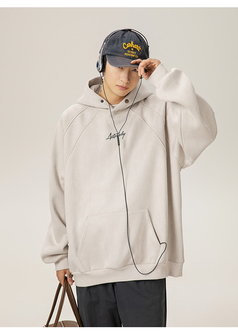 Unisex Heavy Suede Hooded Sweatshirt Retro American Style for Autumn & Winter Loose Fit Hoodie | L3848