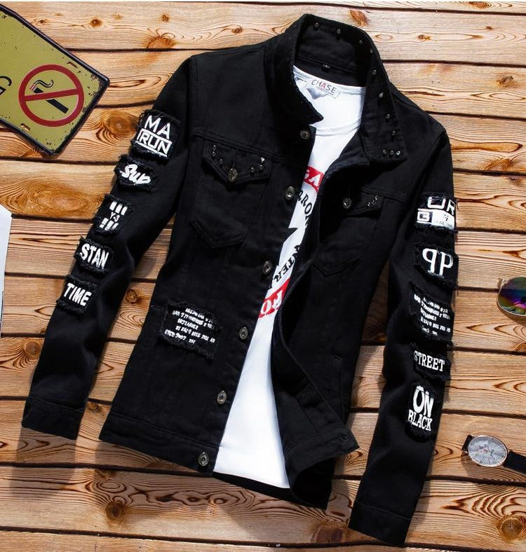 Ensemble 3 pièces veste en jean pour homme, pantalon imprimé lettres, décontracté, simple boutonnage