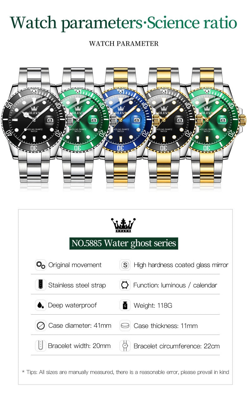Men's Premium Stainless Steel Band Quartz Watch with Calendar Fashion Wristwatch | OLEVS5885