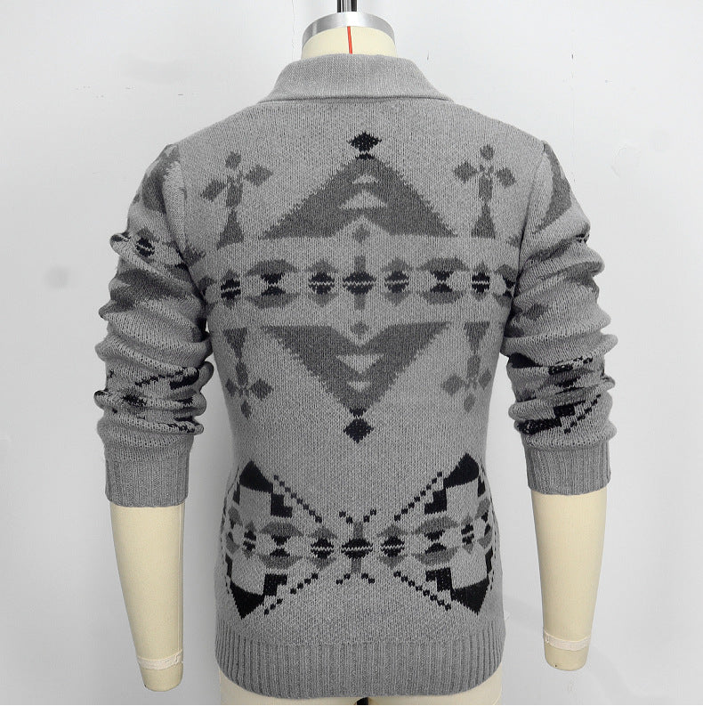 Men Wind Jacquard Knitted Jumper Long-Sleeved Outerwear Jacket Top | SY0052