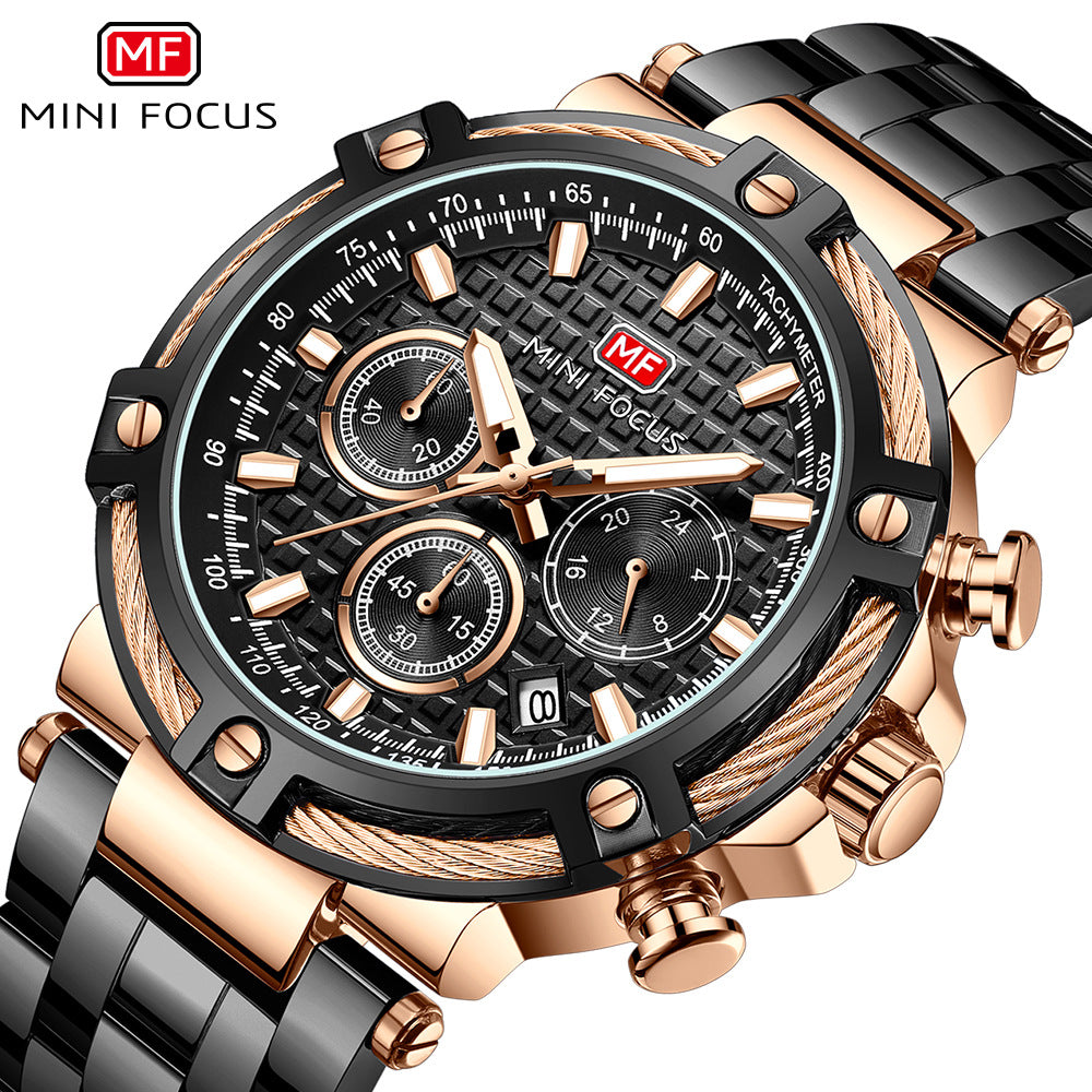 Montre analogique à quartz en acier inoxydable pour homme Mini Focus Chronograph Luminous Watch | MF047