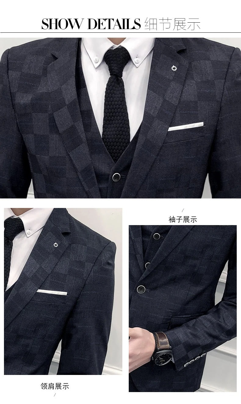 Completo da uomo 3 pezzi giacca+gilet+pantaloni moda formale sposo matrimonio festa abito smoking