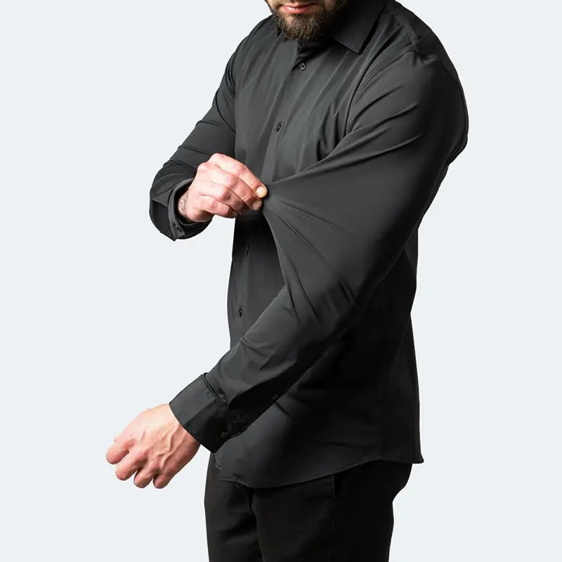 Chemise extensible à manches longues pour homme, couleur unie, coupe slim, sans repassage, style business décontracté