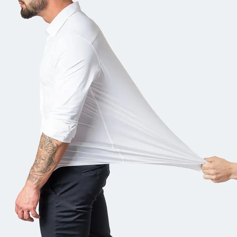 Chemise extensible à manches longues pour homme, couleur unie, coupe slim, sans repassage, style business décontracté