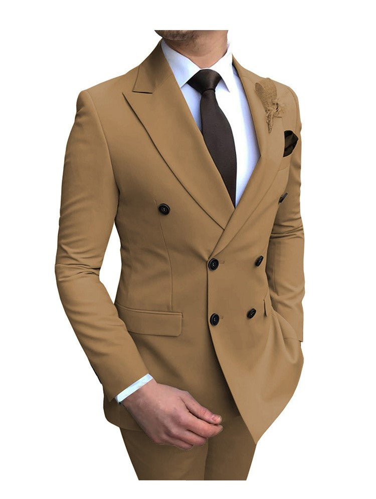 Men's 2 Pieces Suit Double Breasted Notch Lapel Flat Smart Fit Casual Tuxedos Wedding & Events Suits(Blazer+ Pants) | 9/7