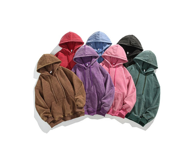 Unisex Heavy French Terry Bonded Fleece Hoodie Thick Vintage Distressed Washed Pullover | A042-23XW99282