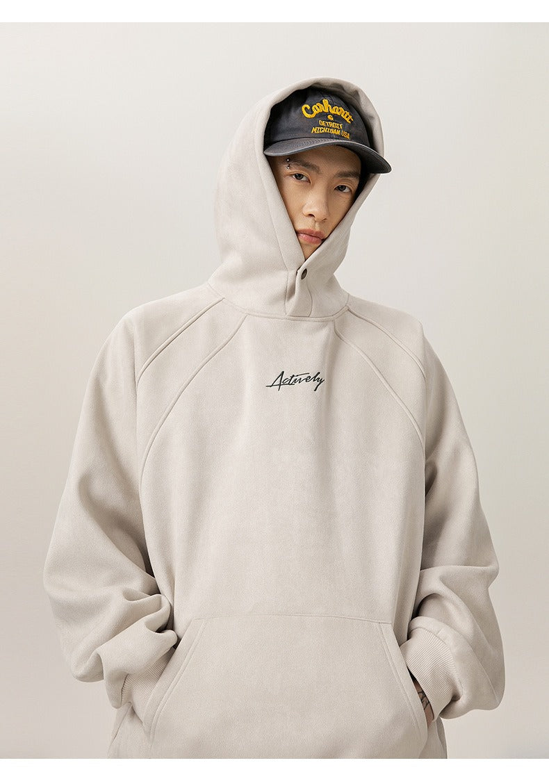 Unisex Heavy Suede Hooded Sweatshirt Retro American Style for Autumn & Winter Loose Fit Hoodie | L3848