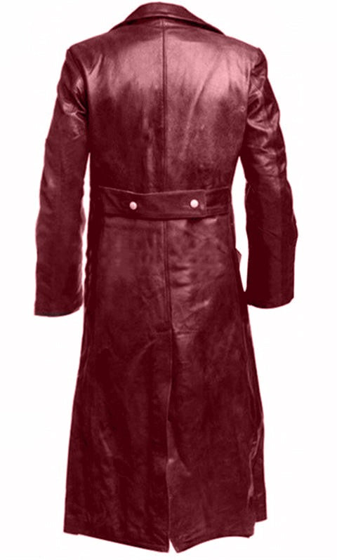 Men's Winter Long Coat Leather Double-Breasted German Military Jacket | 1217-FY8