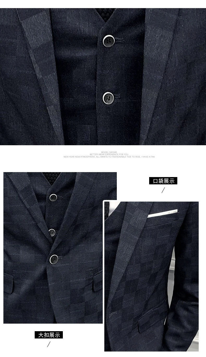Completo da uomo 3 pezzi giacca+gilet+pantaloni moda formale sposo matrimonio festa abito smoking