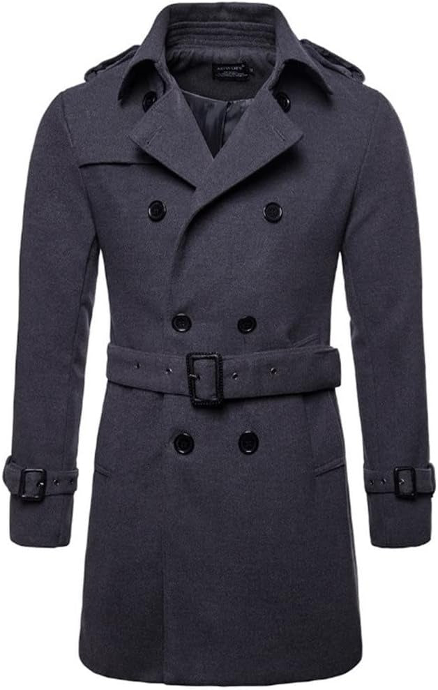 Giacca da uomo in lana, trench di media lunghezza, doppiopetto, vestibilità slim | B050