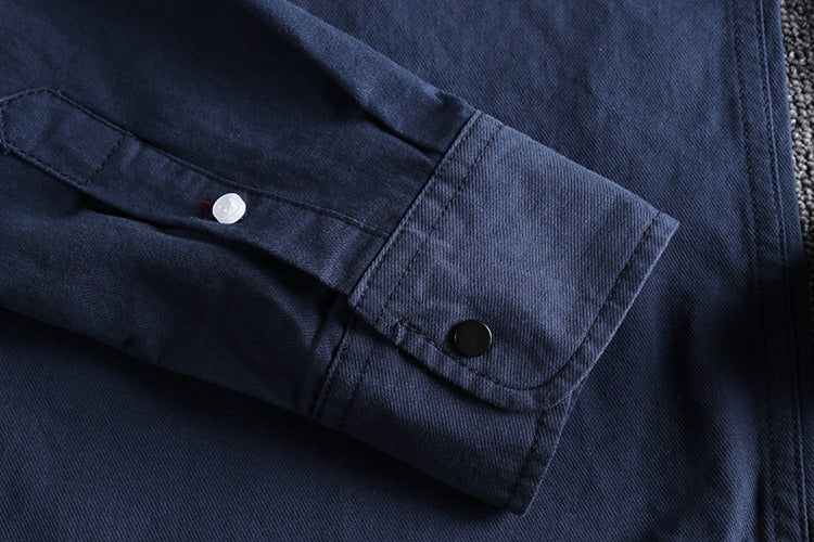 Vintage Workwear Double Pocket Shirt Retro Casual Classic Shirt Top for Men | V38
