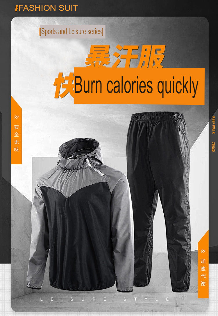 Men's Running Pullover Two-Piece Set Weight Loss Control Body Fat Sauna Sweat Suit | YJ9681
