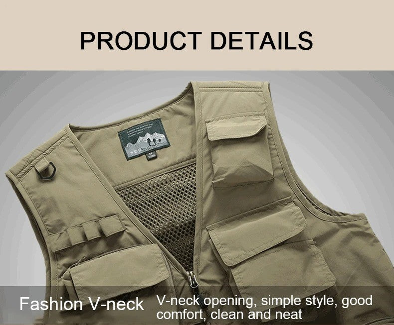 Gilet cargo multitasche da uomo, maglione da pesca per arrampicata, campeggio, escursionismo, gilet estivo