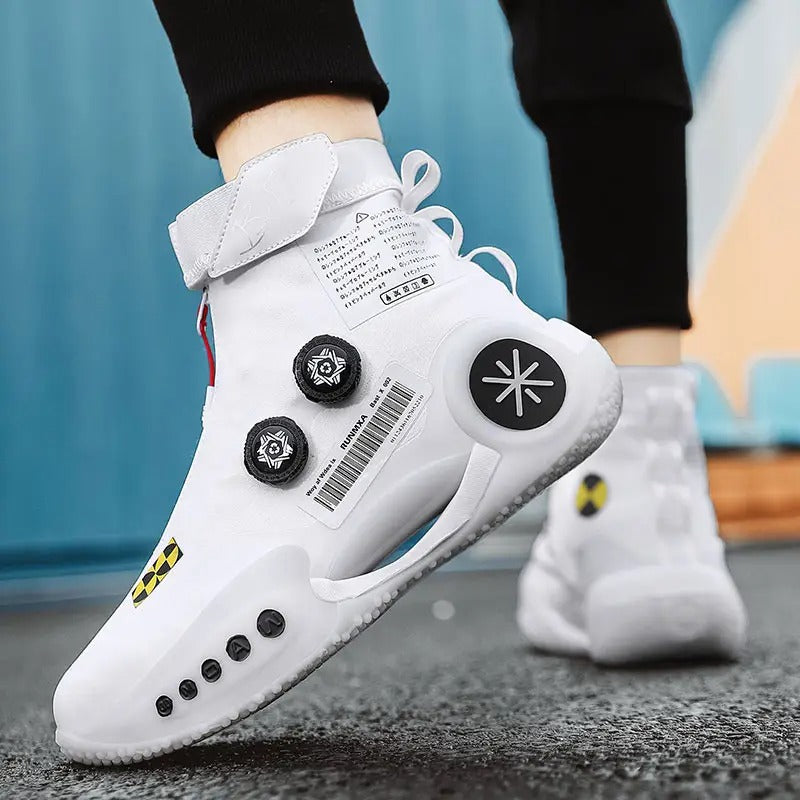 Baskets d'extérieur unisexes respirantes à boucle rotative, chaussures de sport décontractées, de course, de mode, blanc cassé | 8826