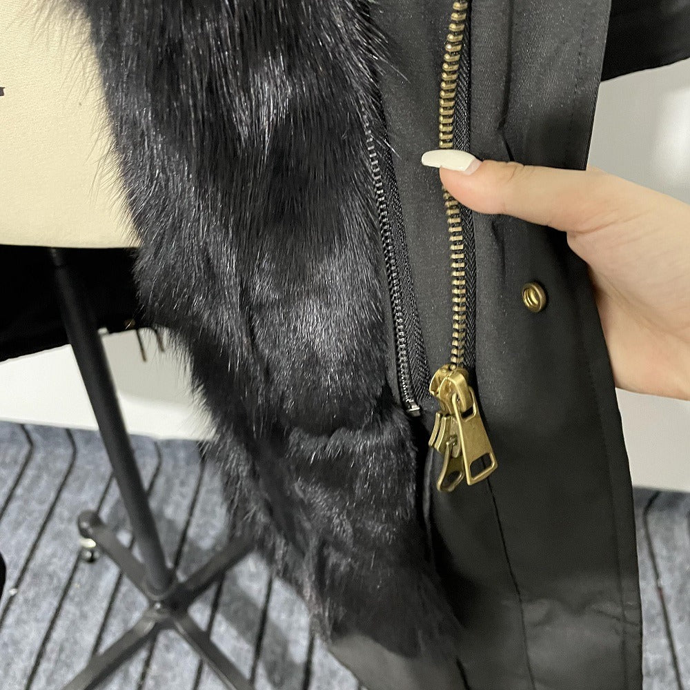 Giacca parka calda con cappuccio in vera pelliccia di volpe di prima qualità e fodera in vera pelliccia di visone | 209