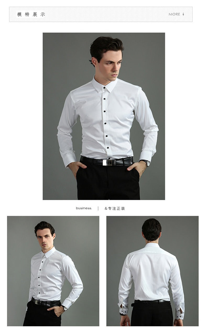 Chemise extensible à manches longues pour homme, couleur unie, coupe slim, sans repassage, style business décontracté