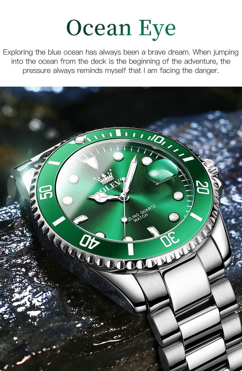 Men's Premium Stainless Steel Band Quartz Watch with Calendar Fashion Wristwatch | OLEVS5885