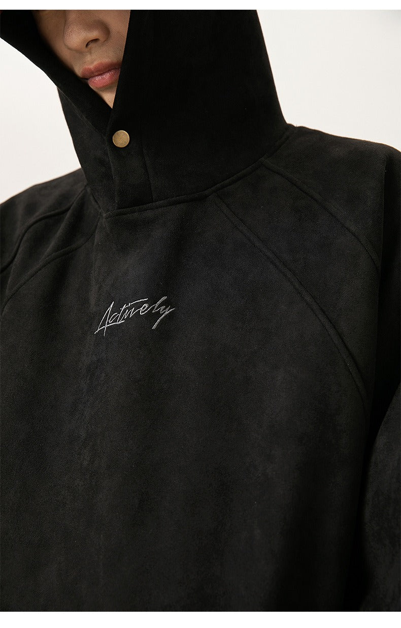 Unisex Heavy Suede Hooded Sweatshirt Retro American Style for Autumn & Winter Loose Fit Hoodie | L3848