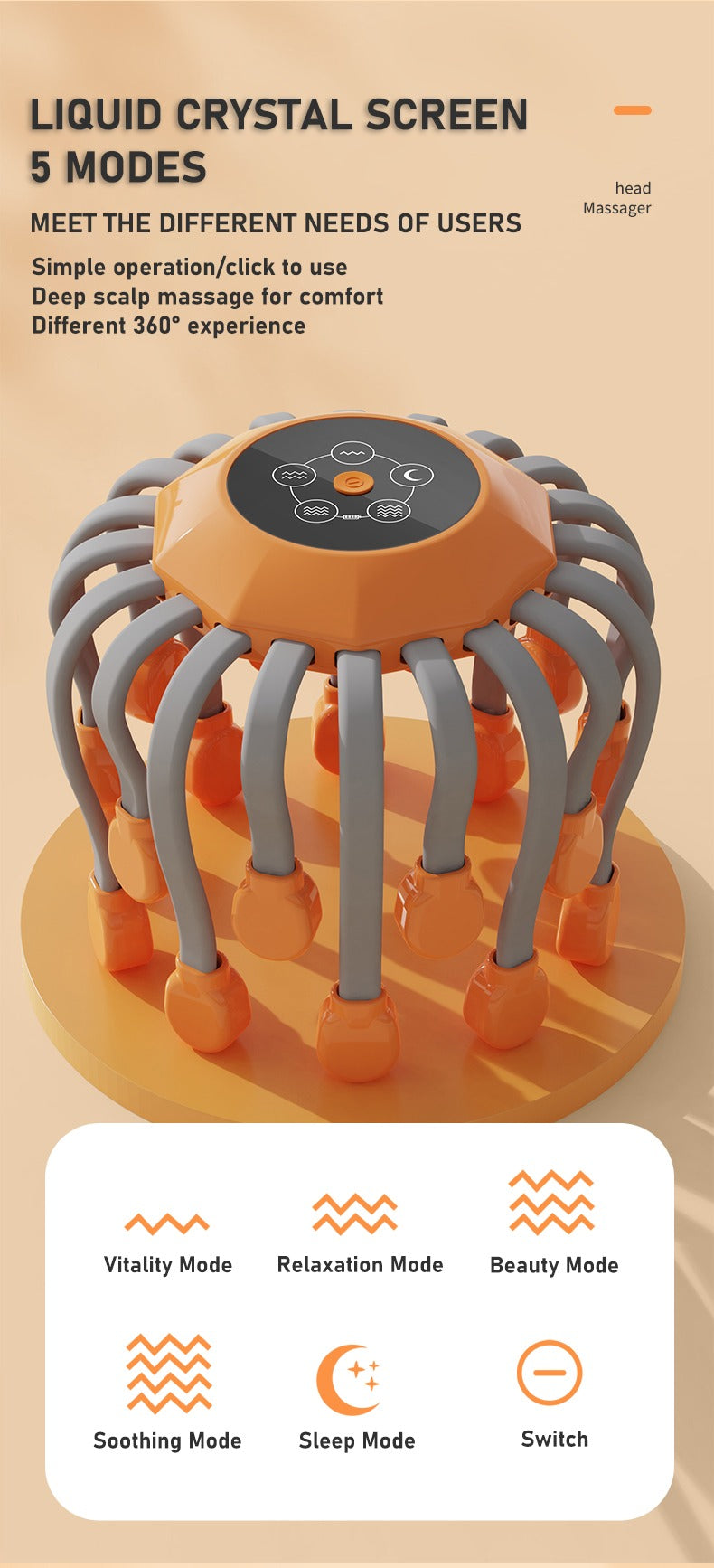 Appareil de massage intelligent pour le cuir chevelu et la tête, appareil de relaxation pour tout le corps, soulage la fatigue, appareil de massage électrique pour le cuir chevelu Octopus | MZ-HM156